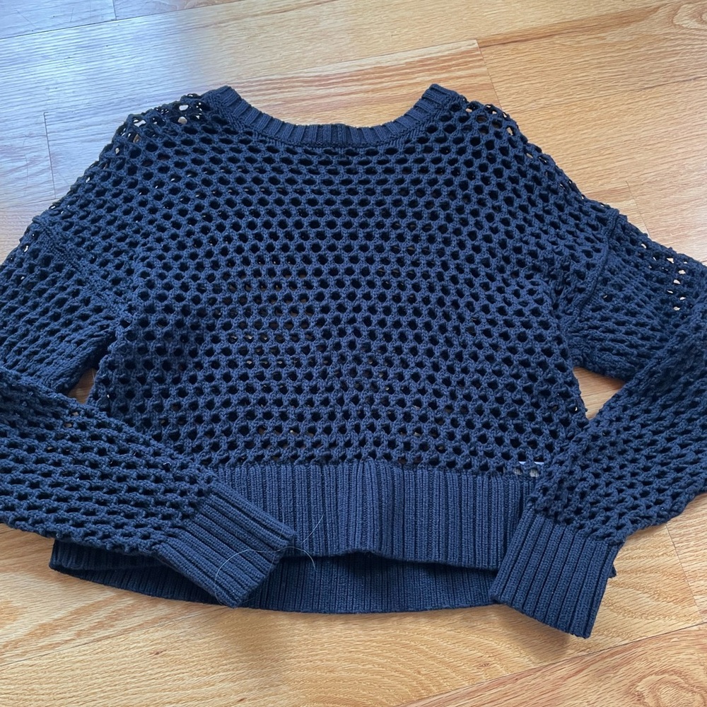 Nordstrom Black Crochet Mesh Sweater Size Small